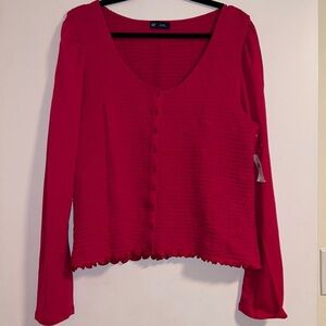 NWT Gap Featherweight Smocked Button-Front Top, XL Pomegranate Pink​
